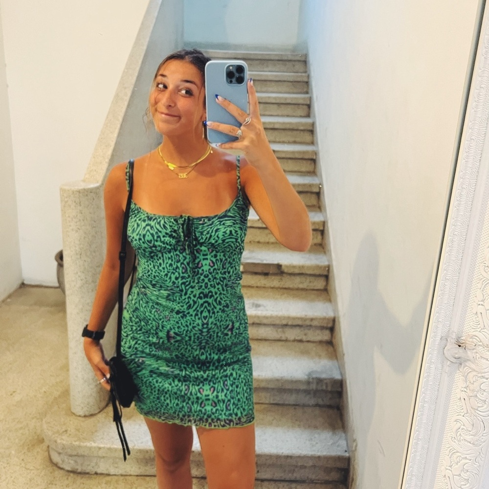 Green leopard print dress